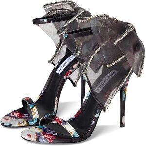 Steve Madden Black and Floral Heels with Rhinestones